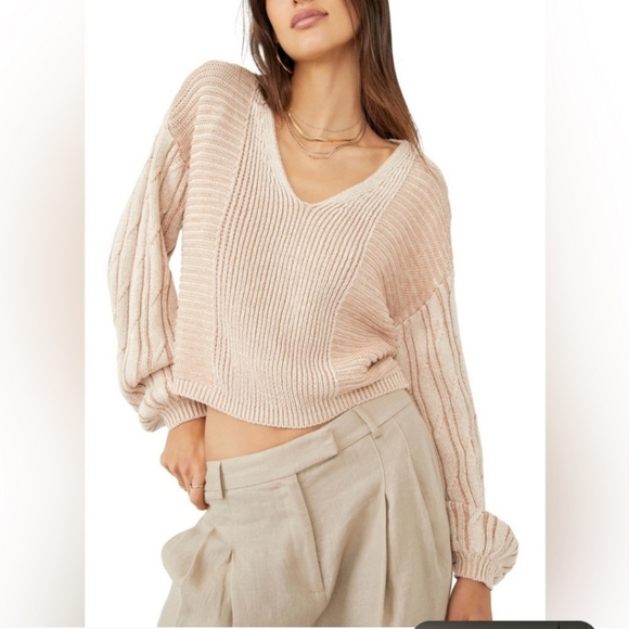 Free People When It Rains V Neck Sweater - Picture 2 of 12